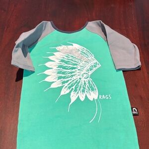 Rags to Raches Teal and Gray romper